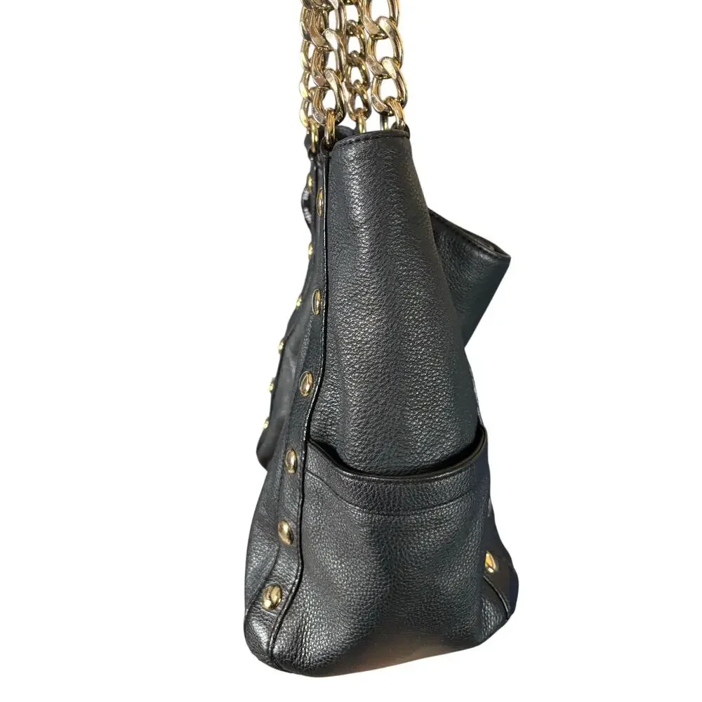 Michael Kors Delancey Large Shoulder Bag Tote Black Pebbled Leather